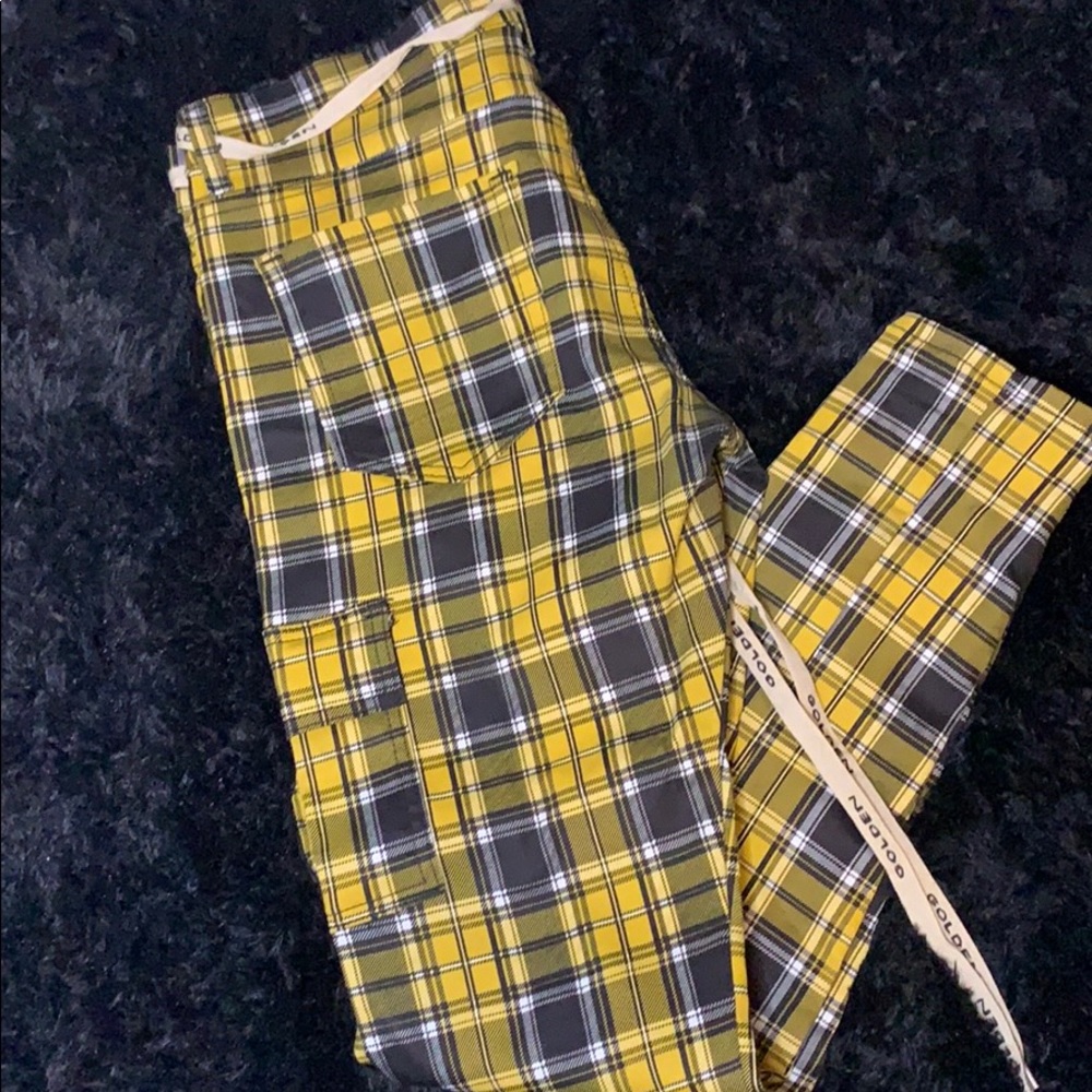 PLAID MENS PANT w/ long belt string